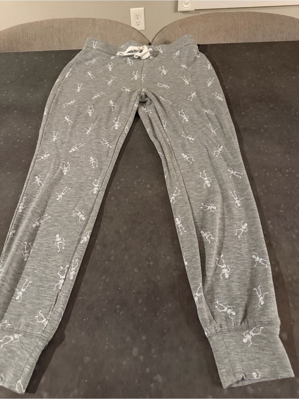 Gray Skeleton-Print Jogger Pants for Women